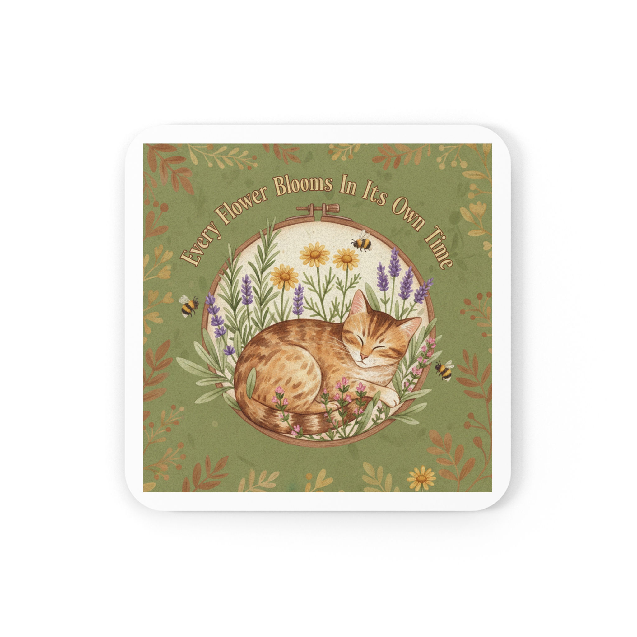 Tabby Cat Cork Coaster – Every Flower Blooms in Its Own Time