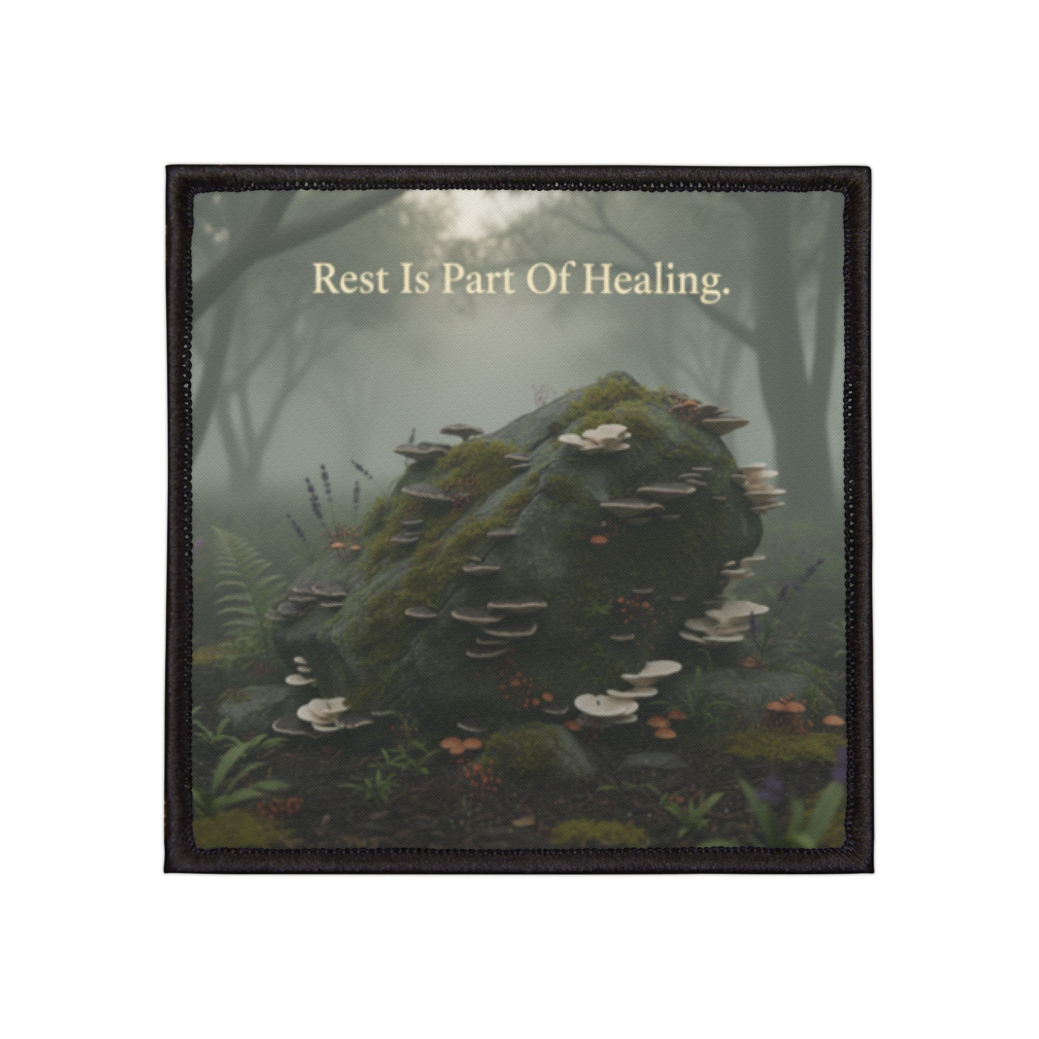 Mosscovered Stone With Fungi Iron-On Patch – Rest is Part of Healing