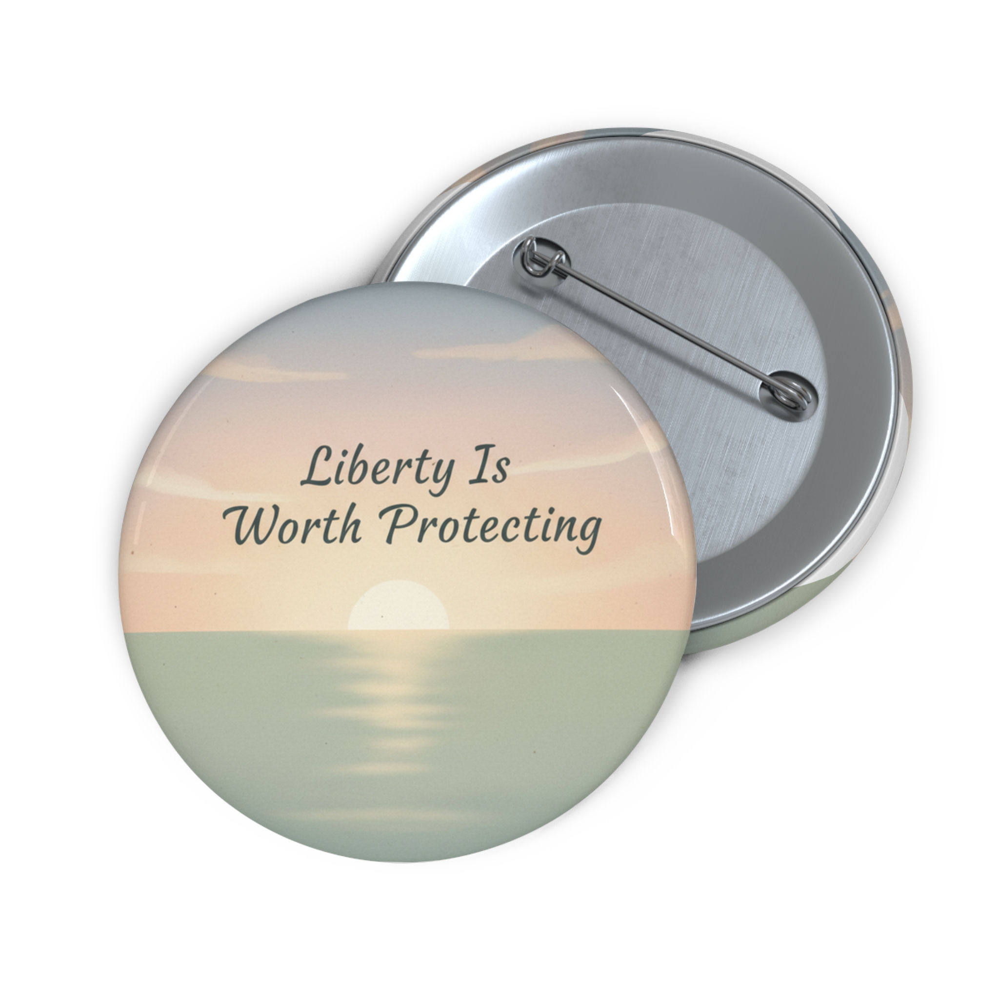 Ocean At Sunrise Pin Button – Liberty is Worth Protecting
