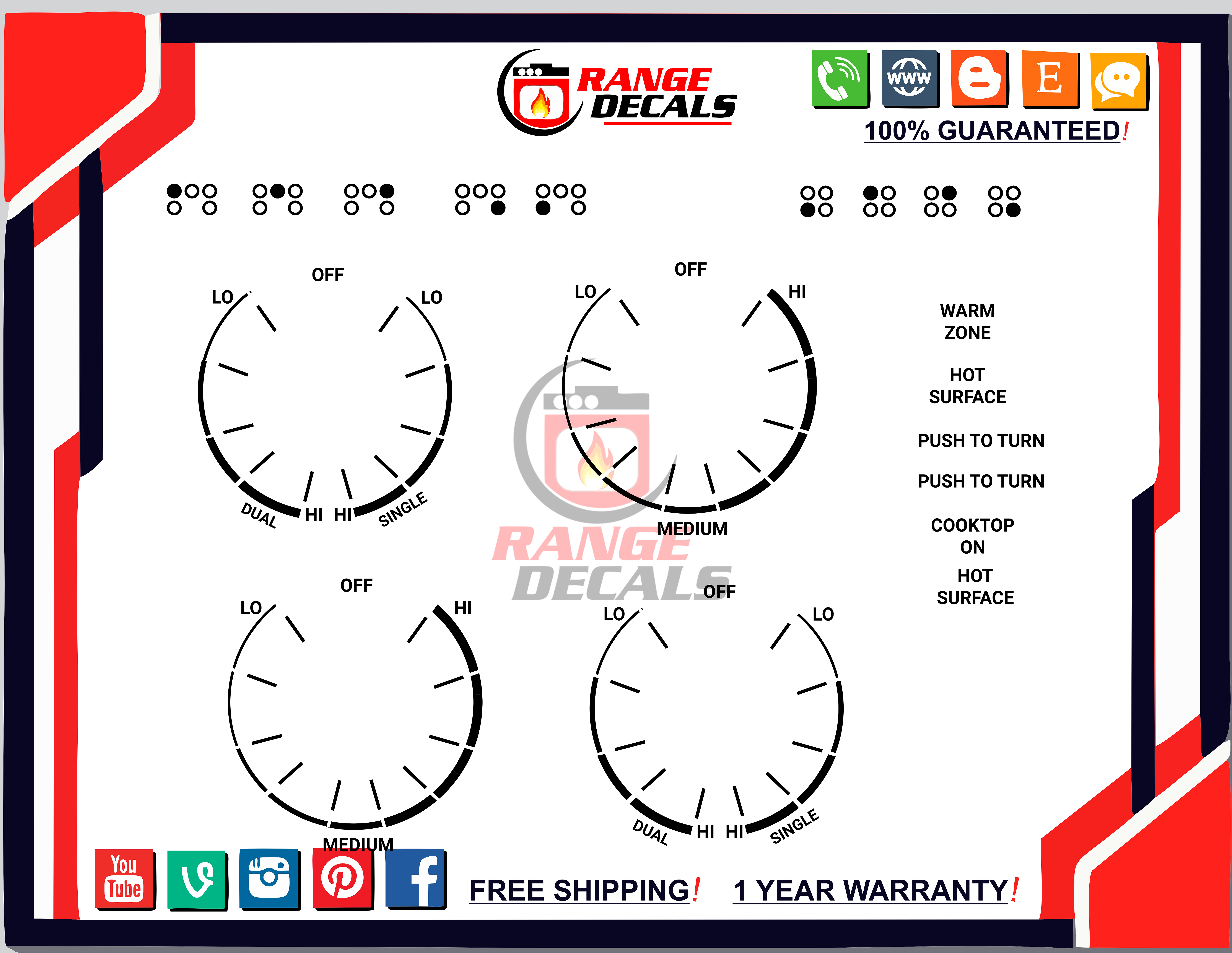 Whirlpool RF367LXSS-B Decals | Range Decals