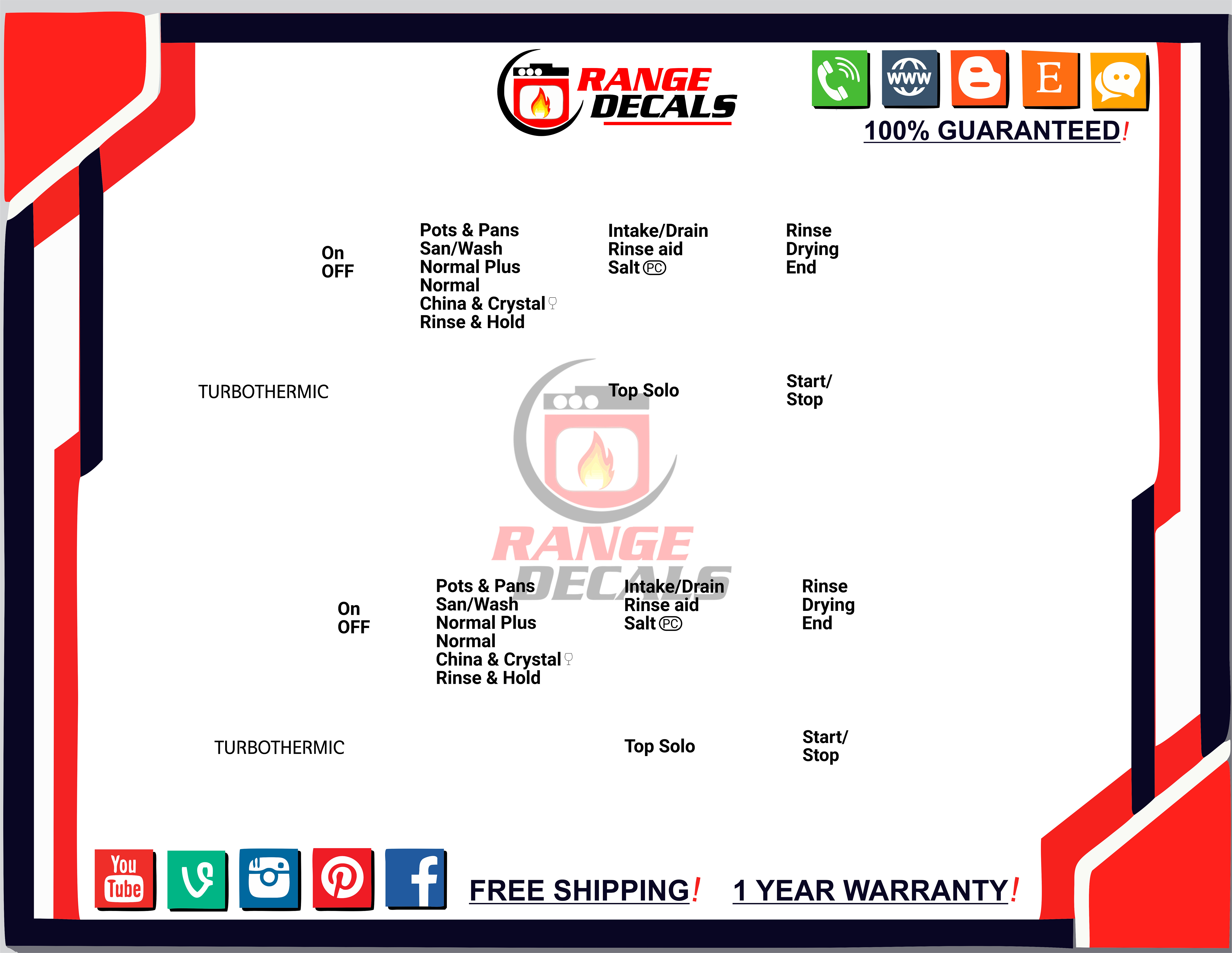 Miele G 832 sc Touchtronic Dishwasher Decals | Range Decals