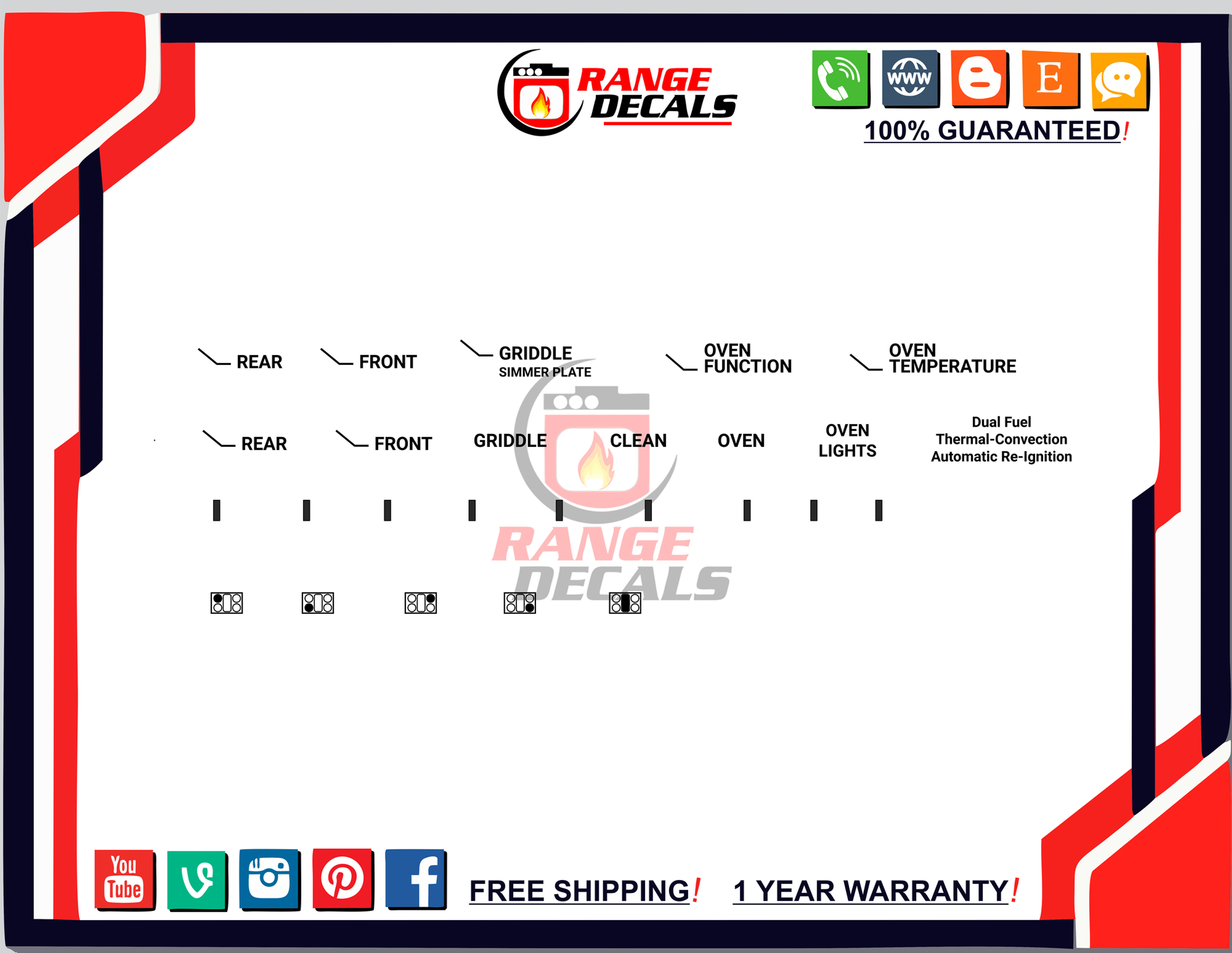 Viking VDSC3674GSS-B Grill Decals| Range Decals
