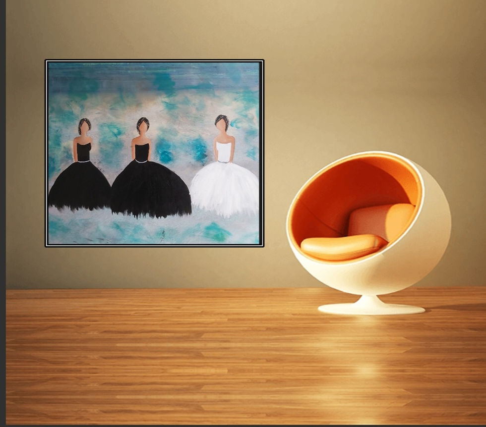 הדמיה של שלוש רקדניות בשחור לבן עם נגיעות תורכיז