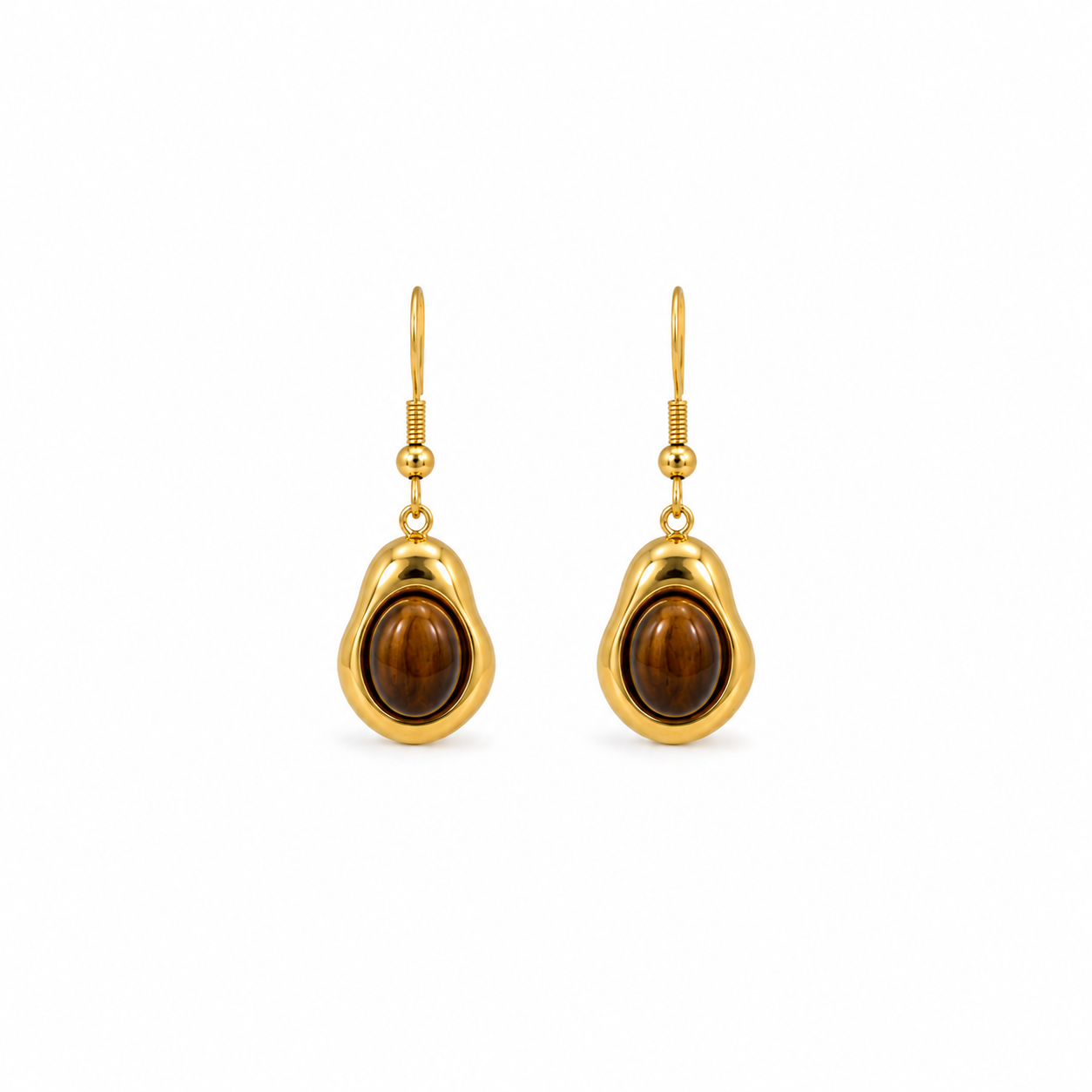 Drop Earrings with Brown Oval Stone