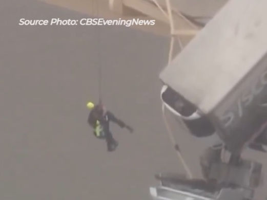 breathtaking moments of pulling a driver from a truck hanging from a bridge !! 😮