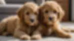 Goldendoodle puppies playing with each other