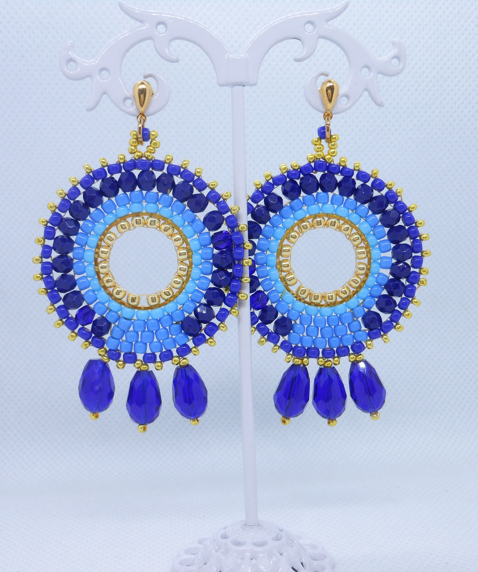 Eleganti orecchini tondo blu, pendenti,