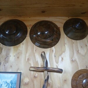 Thumbnail: Wall Mounted Black Walnut Burl Saucer Cremation Urn