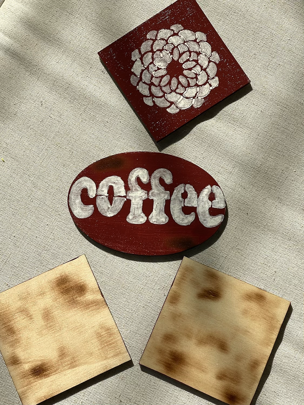 Thumbnail: Currant Red and Rustic Indoor Coaster with Mini Coffee Sign 