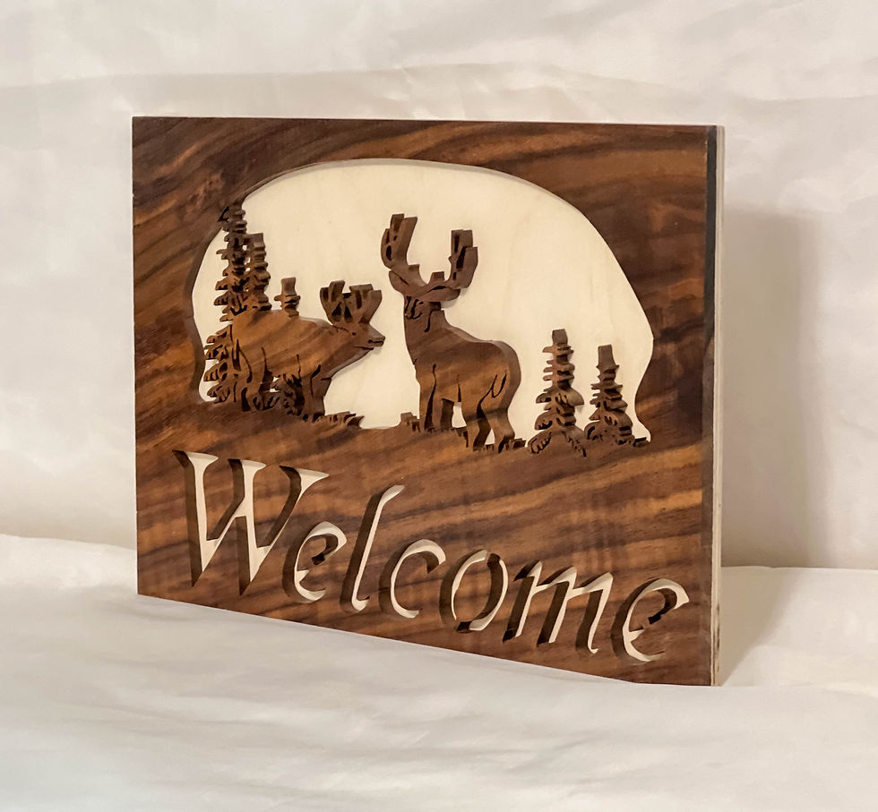 Thumbnail: Deer & Mountain Scenery Welcome Sign