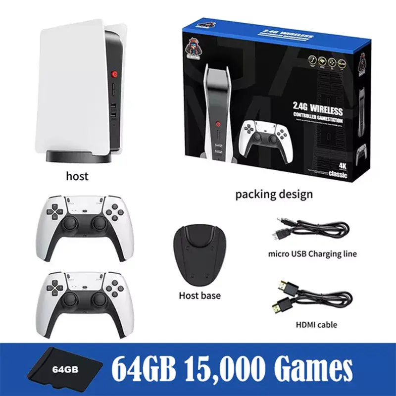 Thumbnail: Gaming console kit with 2 controllers, cables, and 64GB 15,000 games