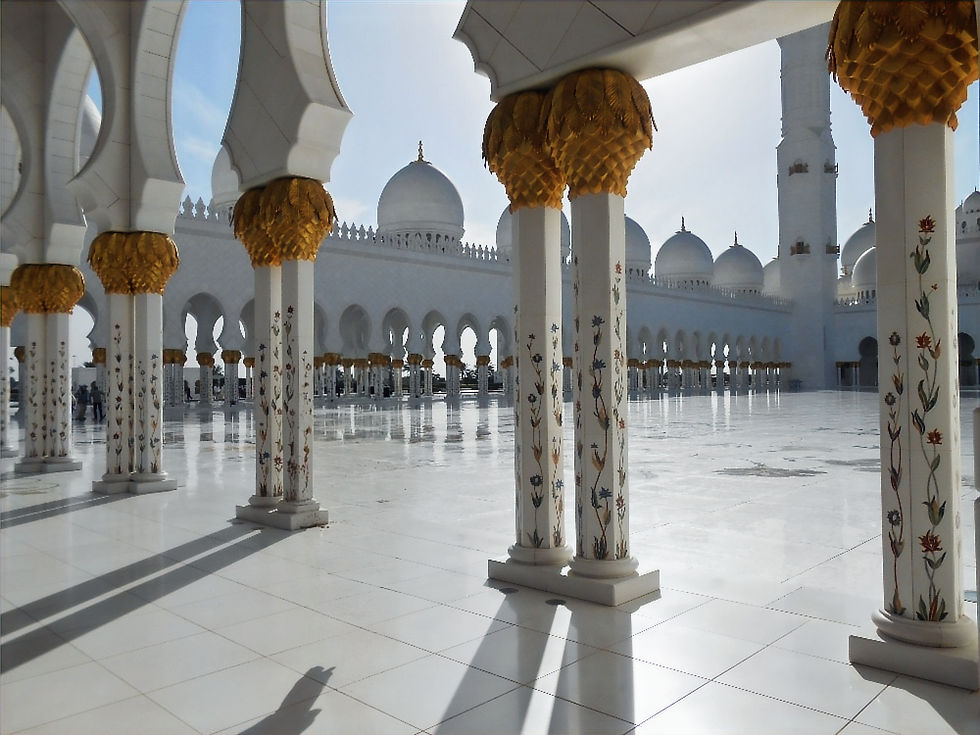 il colonnato esterno della Moschea Bianca di Abu Dhabi