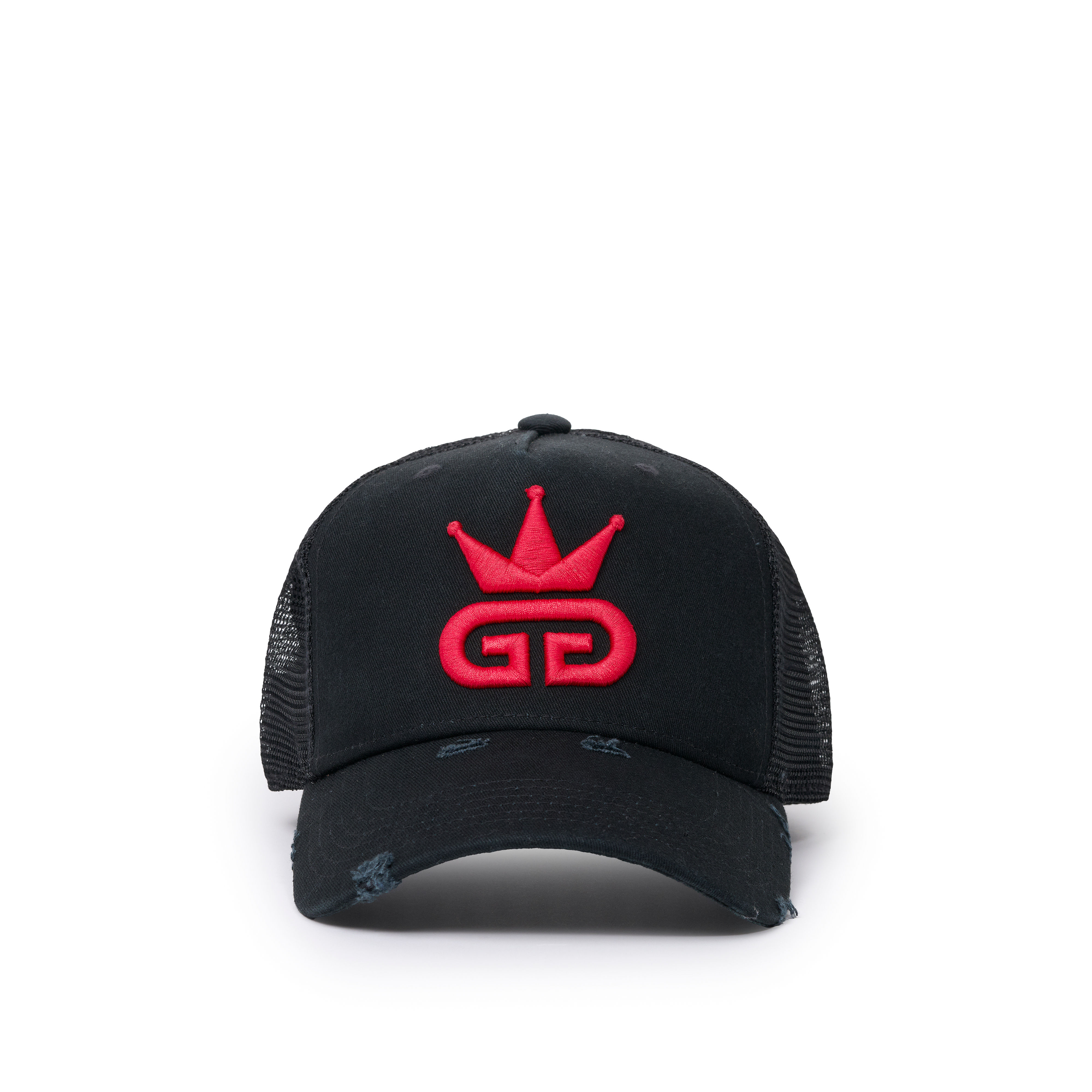 GGT Distressed Cotton Black Mesh Snapback - All Red Logo