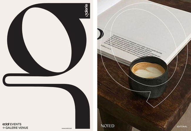 Galerie event poster and Noted editorial design from the Eclat family of brands