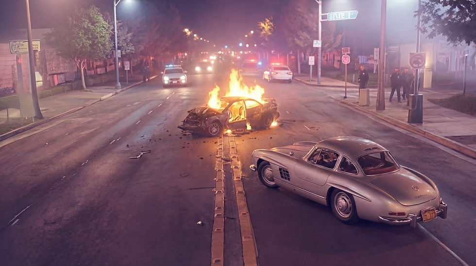 Mercedes 300SL and action scene