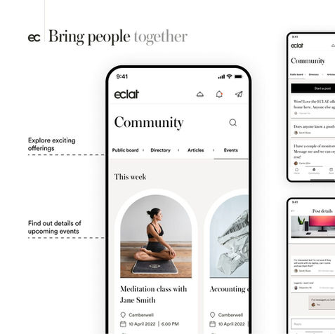 Community features of the Eclat App connecting members