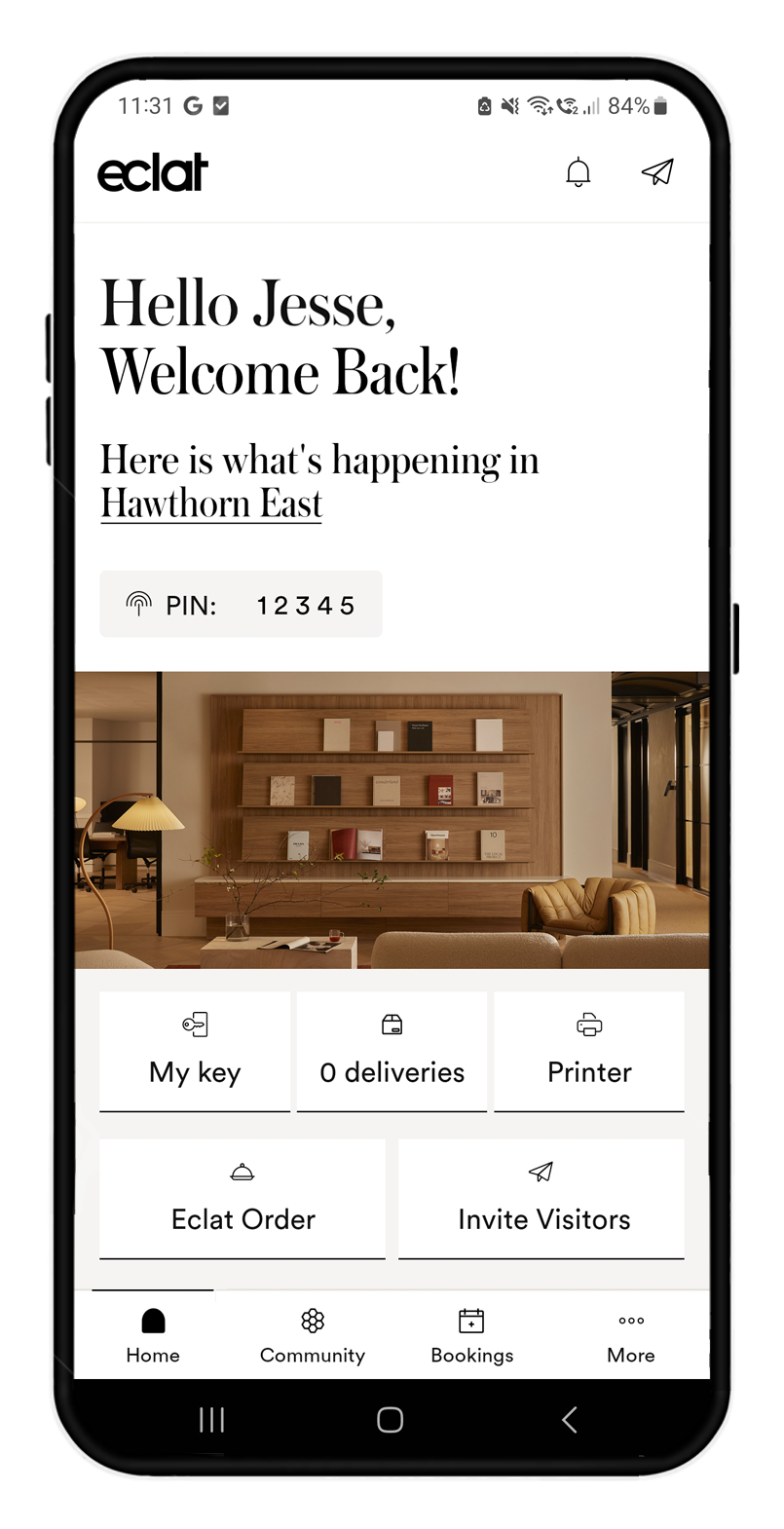 Eclat App running on Android, member feed in hand