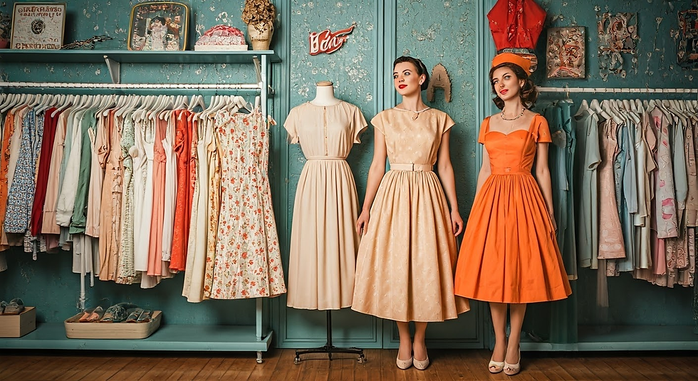Stylish woman in vintage dresses