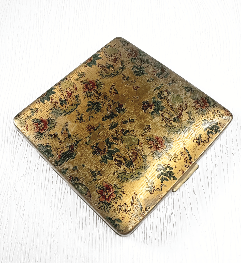 Thumbnail: 1960s Vintage Vanity Fair Square Oriental Scene Powder Compact
