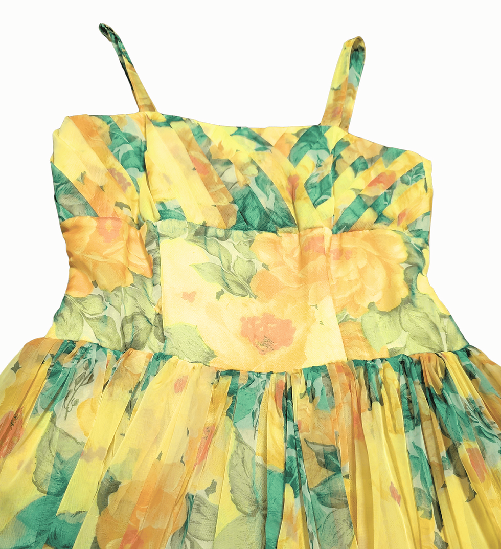 1950s rockabilly ballgown | yellow rose print evening gown | unique dresses | 50s clothing
