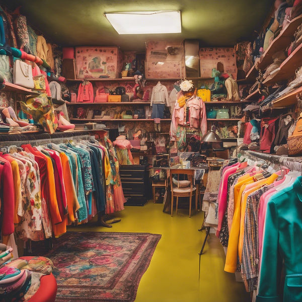 the inside of a colourful and fun vintage clothing store