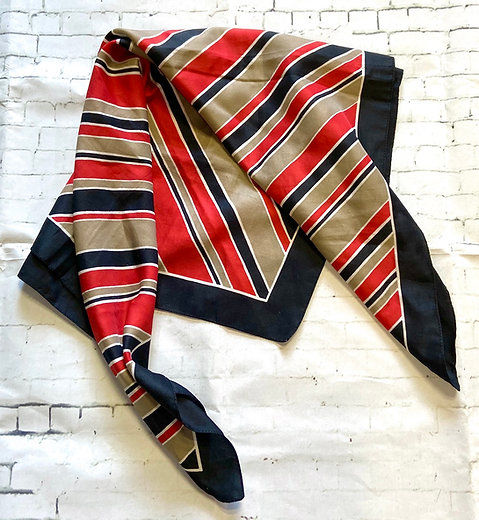 Vintage Black Red & Taupe Striped Scarf