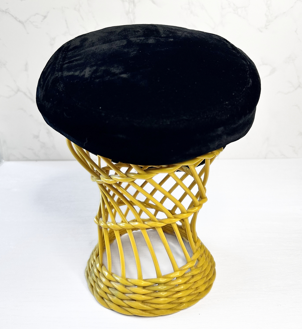 Thumbnail: 60s Hat | 1960s Vintage Black Velvet Pill Box Hat