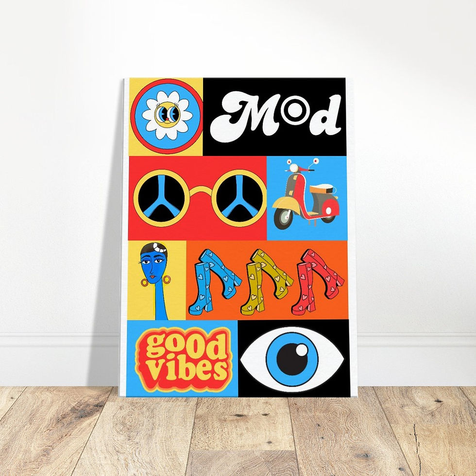 Thumbnail: The Mod Collection 'Mod Vibes' Canvas Print Retro Wall Art Vibrant Funky Decor