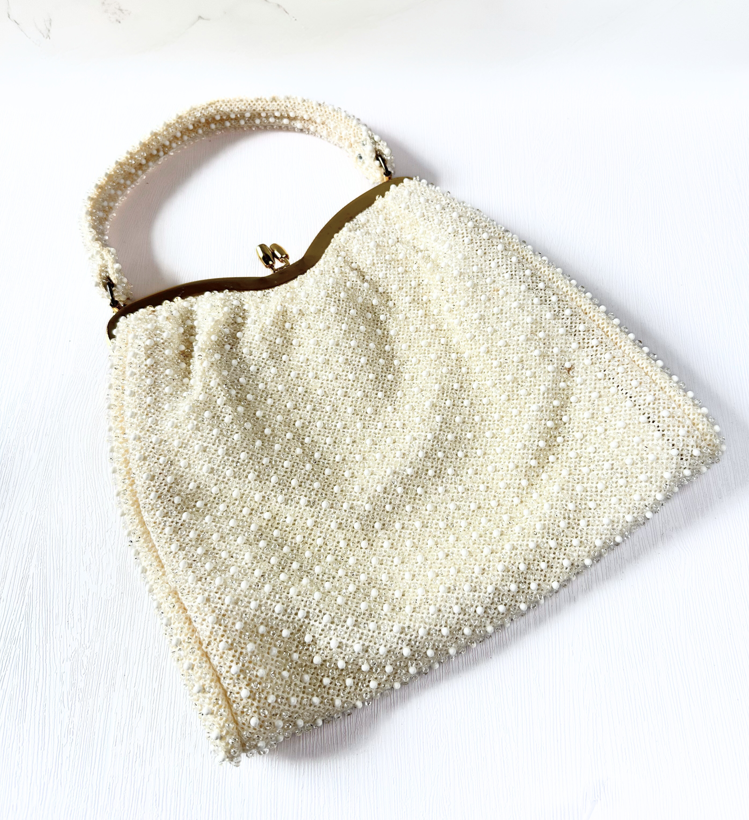 1960s Vintage Cream Corde Bead Handbag | Vintage Handbag | Fashion History