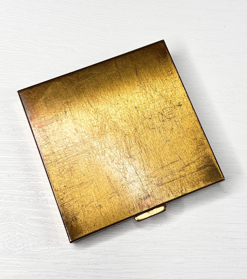 Thumbnail: Rare 1950s Vintage Volupté Bejewelled Brass Powder Compact back view