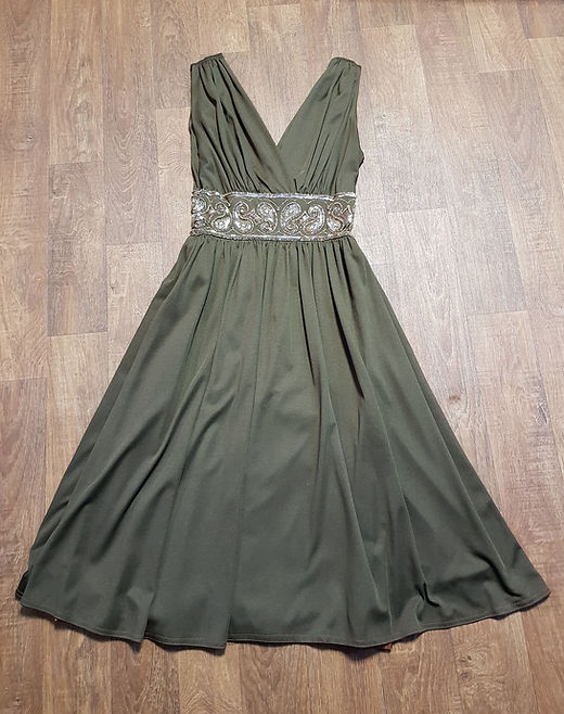 1970s Vintage Brown Sequin Plunge Party/Prom Dress UK Size 10