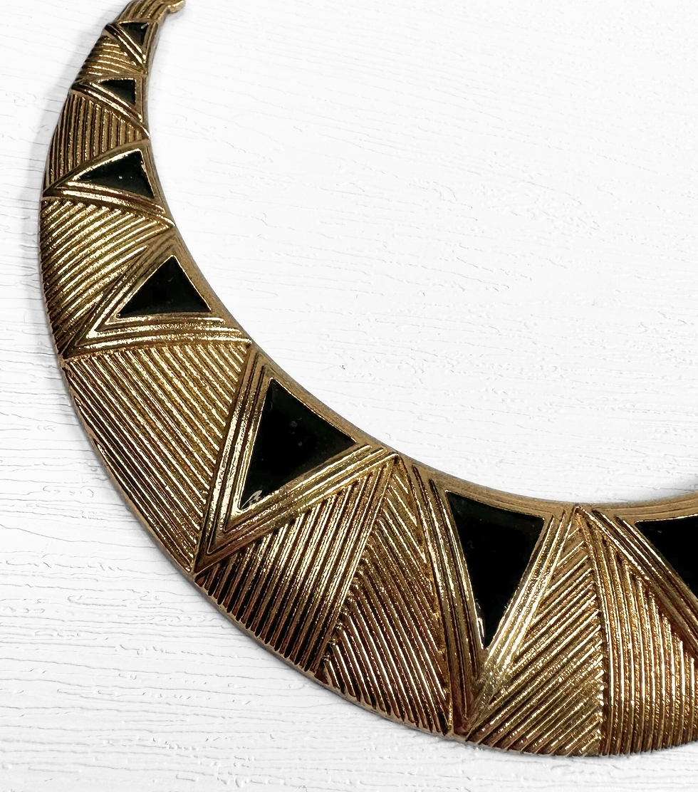 Thumbnail: 1980s Vintage Gold and Black Bib Necklace extra close up