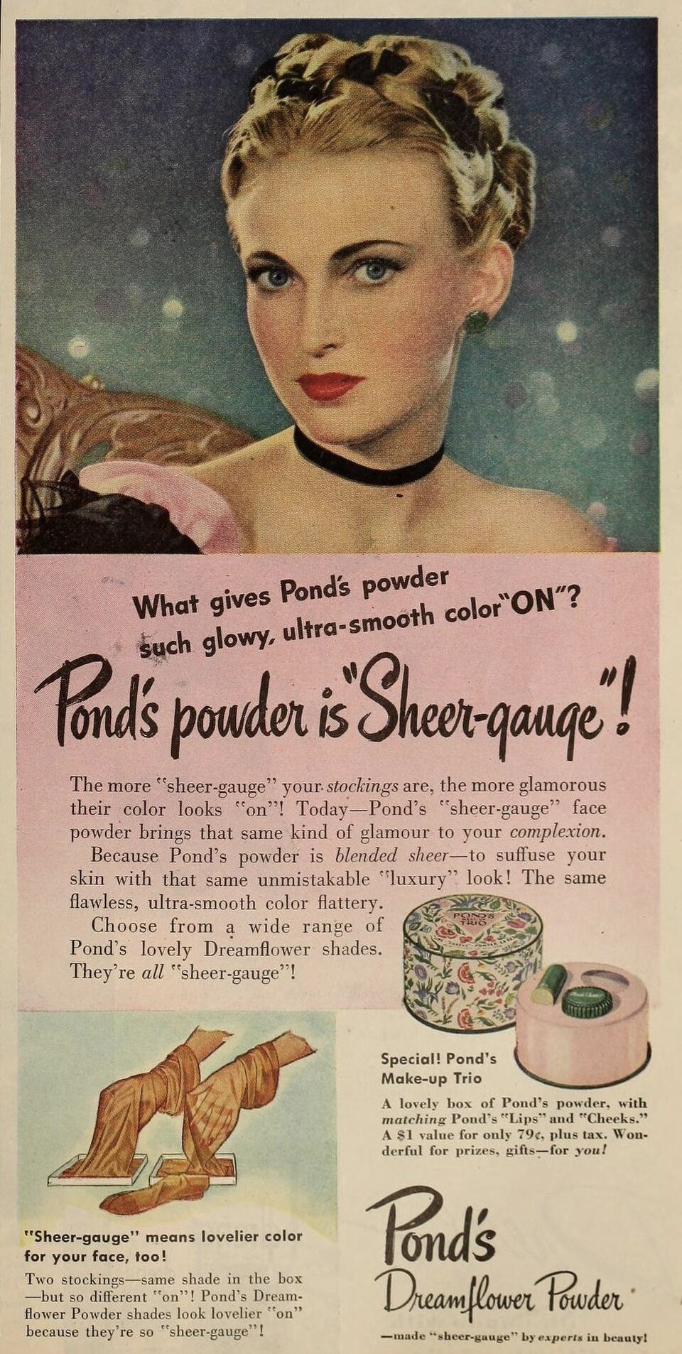1946 Pond's Dreamflower face powder beauty advertisement