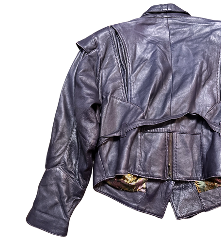 1980s Vintage Aubergine Blouson Leather Jacket Size 14/16