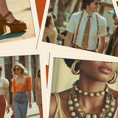 A collage of retro polaroid shots showing vintage clothing and retro accessories