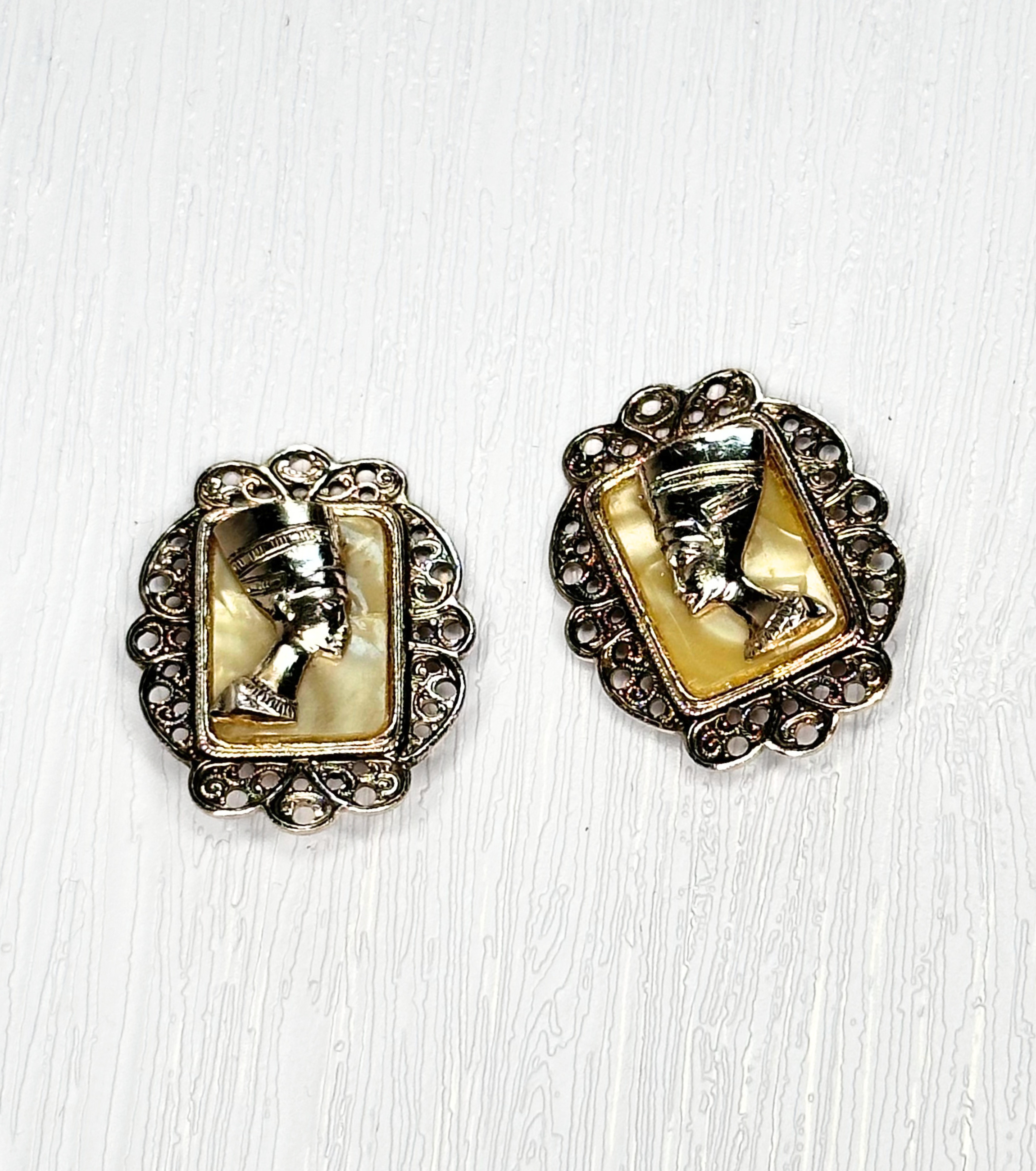 1960s Vintage Egyptian Nefertiti Portrait Earrings