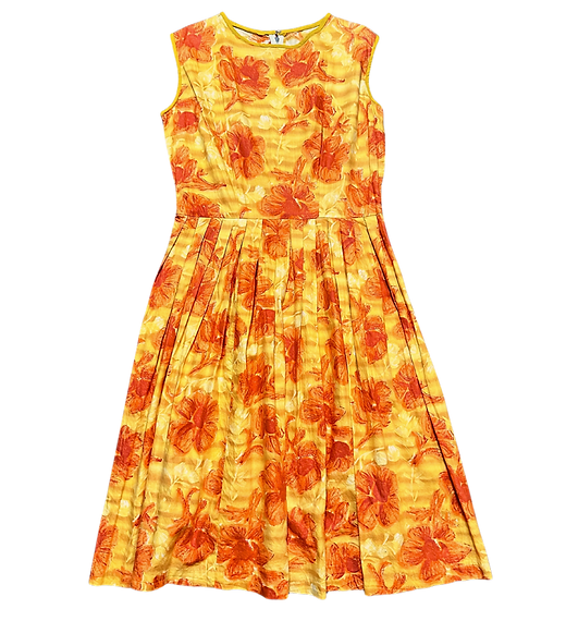 Vintage Dress | 1950s Vintage Orange Bold Floral Day Dress Size 12/14