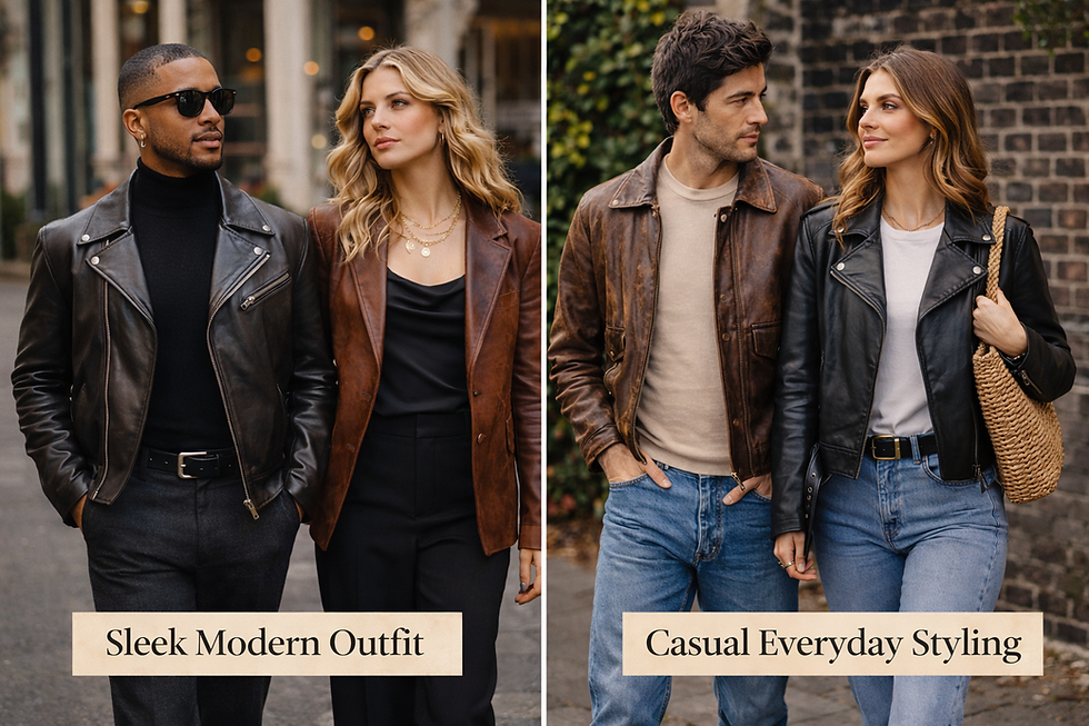 Vintage leather jackets styled in contrasting outfits showing versatility and challenging common vintage fashion misconceptions