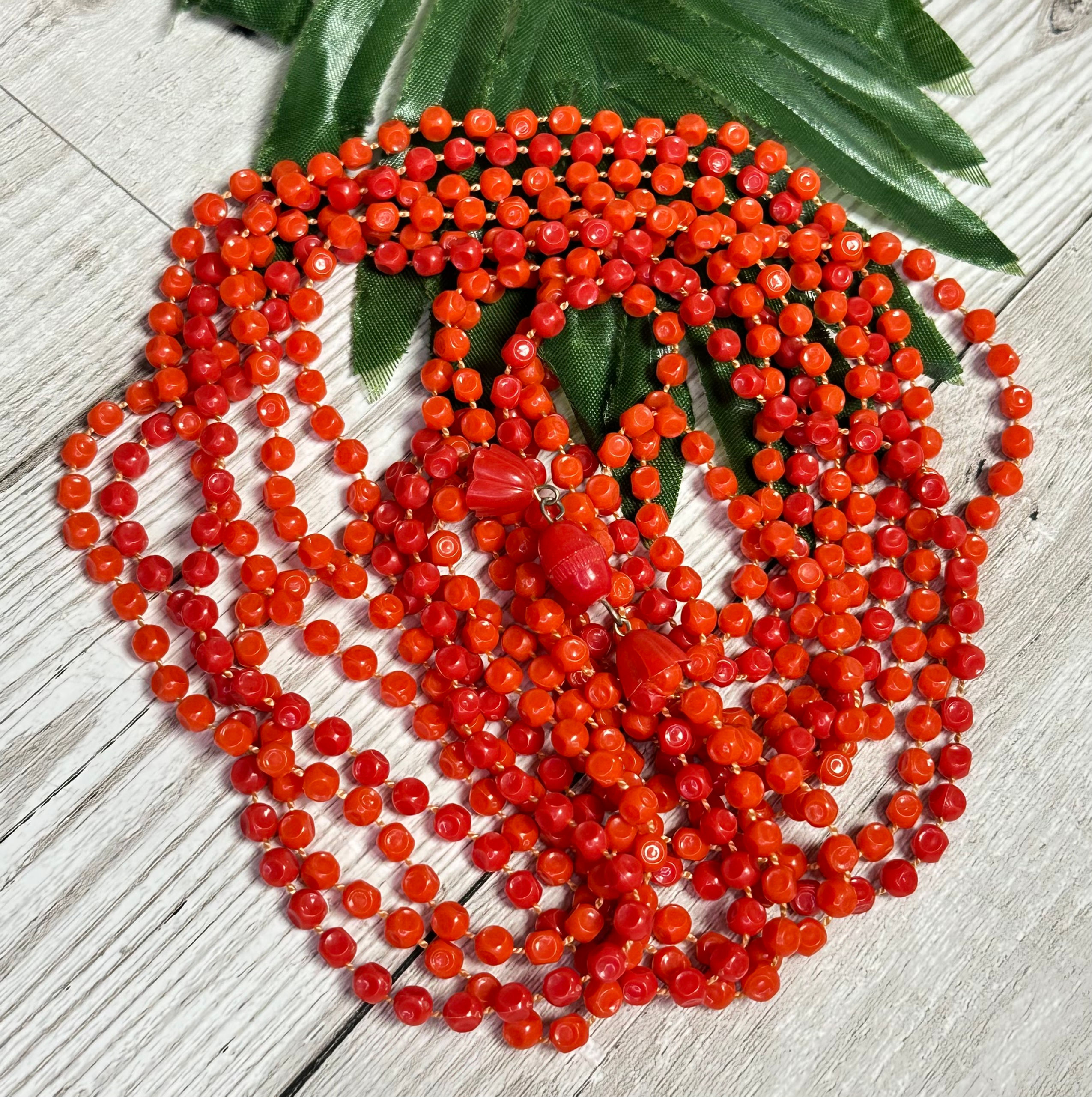 1960s Vintage Red Microbead Necklace