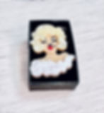 Vintage Inspired Marilyn Monroe Acrylic Brooch front view in box