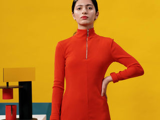 1960s-inspired red mod dress with clean structured lines