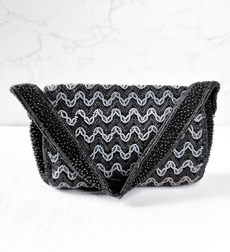 Thumbnail: 1950s Vintage French Grey Beaded Evening Bag