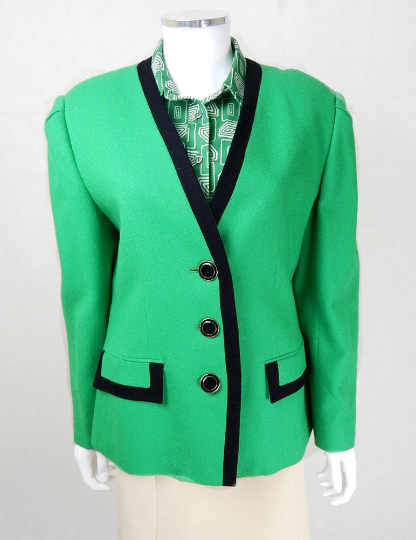 Thumbnail: 1980s Vintage Oleg Cassini Green Wool Jacket UK Size 14/16