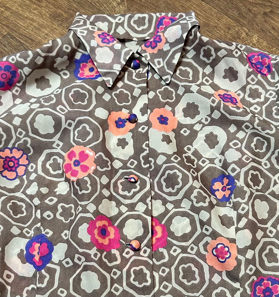 Thumbnail: 1970s Vintage Taupe Floral Blouse | Vintage Shirt | Vintage Clothing | Fashion History