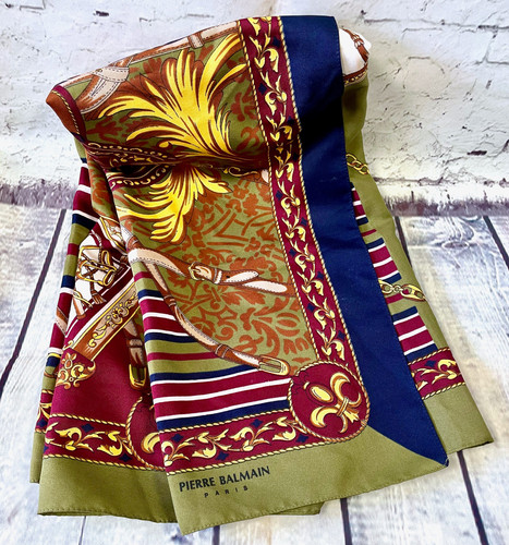 Designer Scarf Vintage Pierre Balmain Equestrian Print Scarf