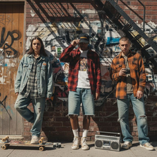 Group in 1990s street style outfits