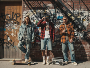 Group in 1990s street style outfits