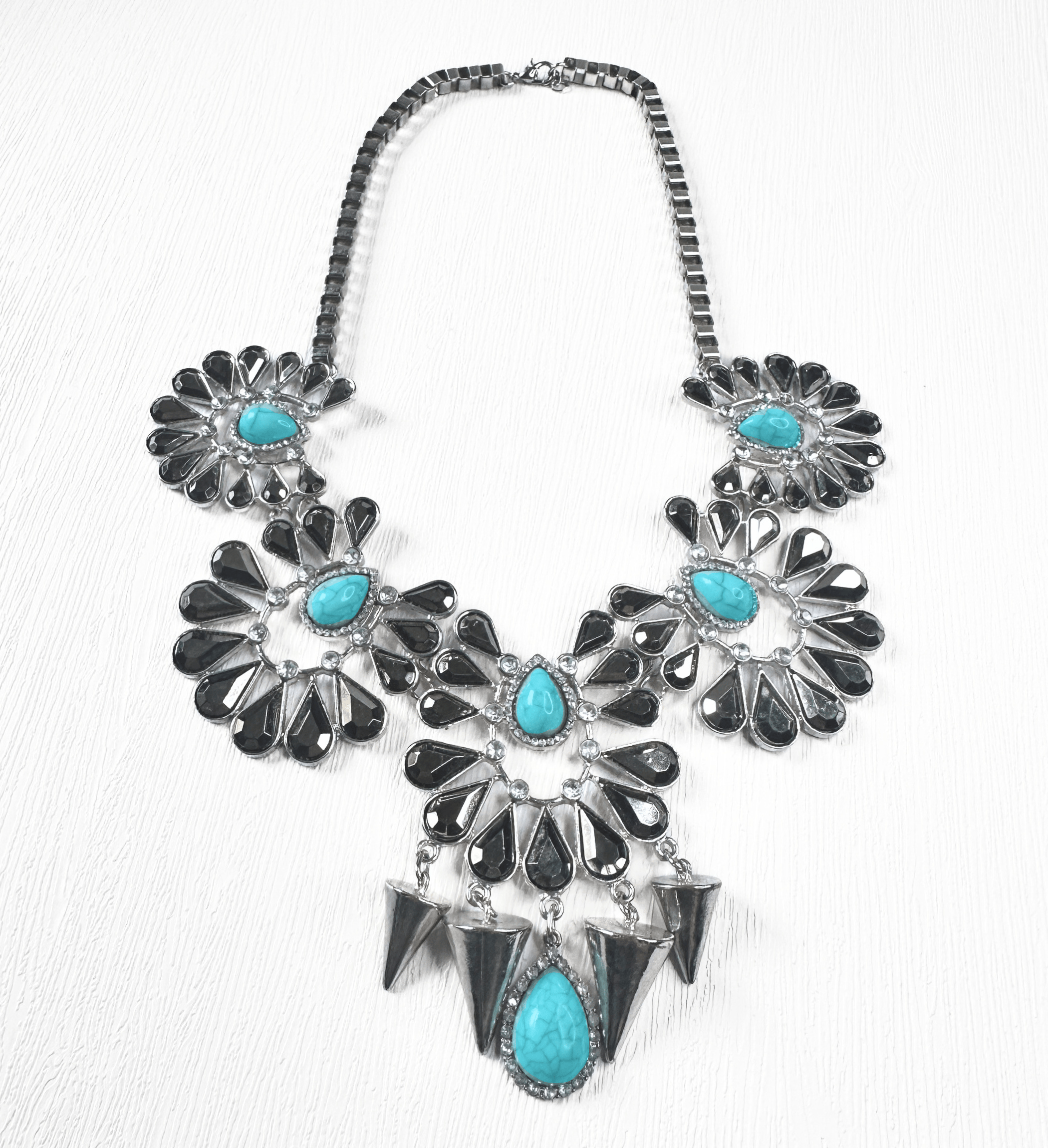 1990s Vintage Turquoise Statement Floral Necklace full view
