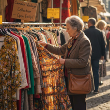 Woman searching at UK vintage market