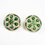 Thumbnail: Pair of 1980s vintage round clip-on earrings with green enamel floral design and clear diamante rhinestones, bold retro state